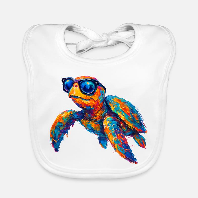 Colorful turtle with sunglasses Organic Baby Bibs