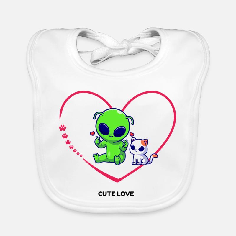 Alien mignon avec motif de cœur de chat Bavoir bio Bébé