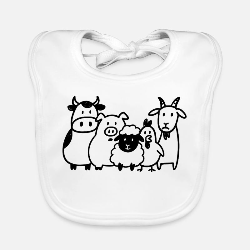 Animaux de la ferme - Dessin animé de ferme drôle - Bavoir bio Bébé - blanc