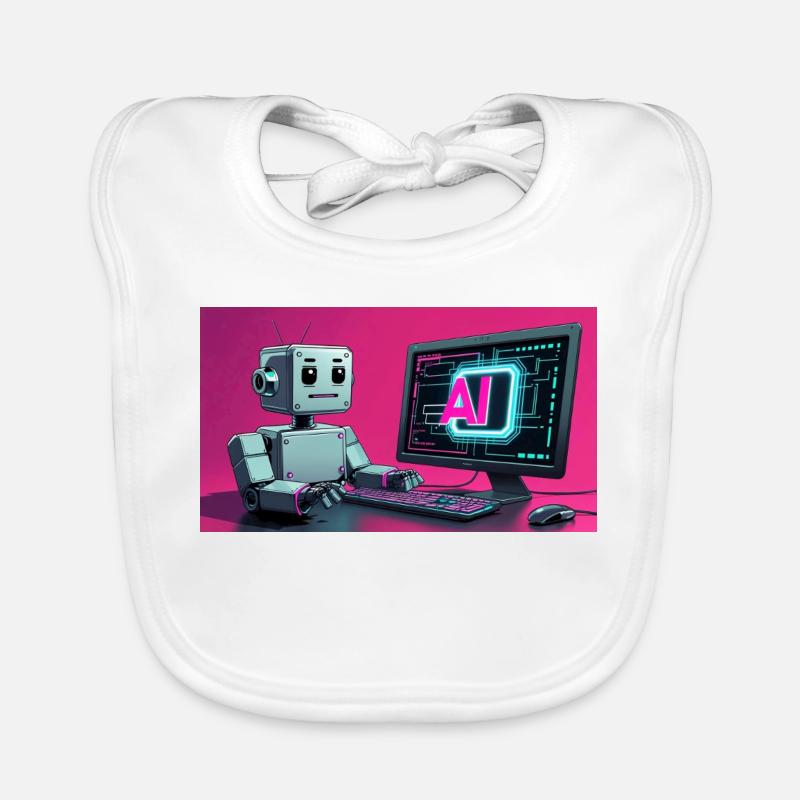 Futuristic AI Robot and Tech Screen Organic Baby Bibs