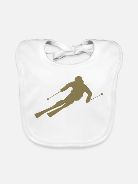 Minimalist Skier Silhouette Winter Sports - Organic Baby Bibs - white - Front