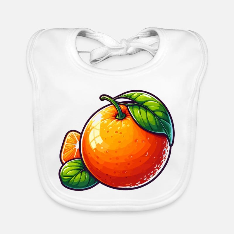Illustration einer Mandarine mit grünen Blättern Baby Bio-Lätzchen