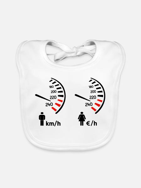 compteur de vitesse km/h et compteur de dépense  - Bavoir bio Bébé - blanc - Devant