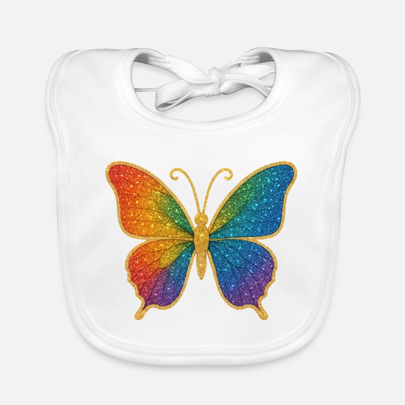 Glitzernder Regenbogen-Schmetterling - Baby Bio-Lätzchen - Weiß