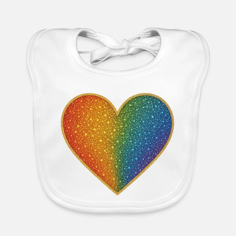 Funkelndes Regenbogenherz Design - Baby Bio-Lätzchen - Weiß