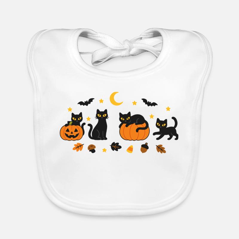Silhouette de chat d'Halloween nocturne avec citrouille Bavoir bio Bébé