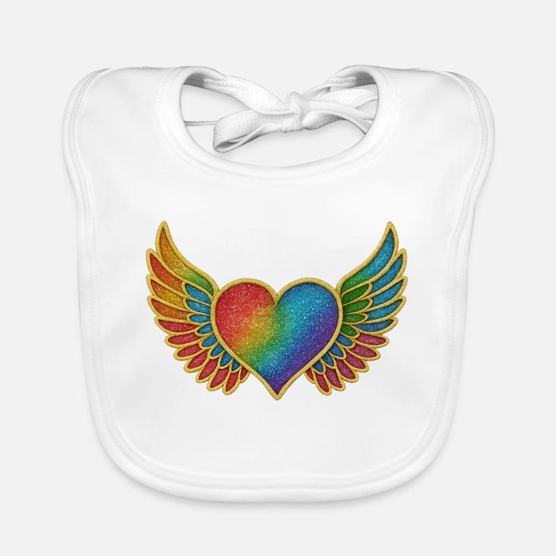 Regenbogenherz mit Flügeln Baby Bio-Lätzchen