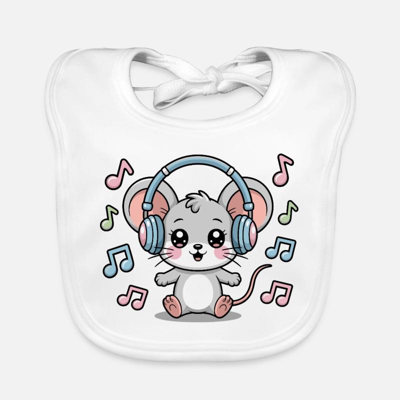 Cute mouse with headphones and music notes Organic Baby Bibs