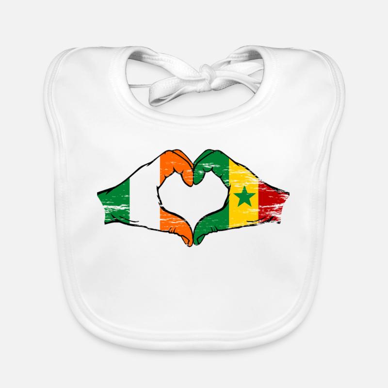Ireland Senegal Flag Hands Heart Shape used Organic Baby Bibs