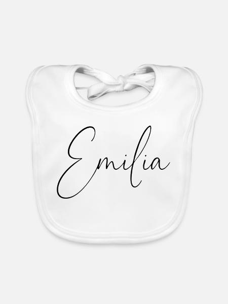 Emilia / Conception d’écriture manuscrite personnalisée - Bavoir bio Bébé - blanc - Devant