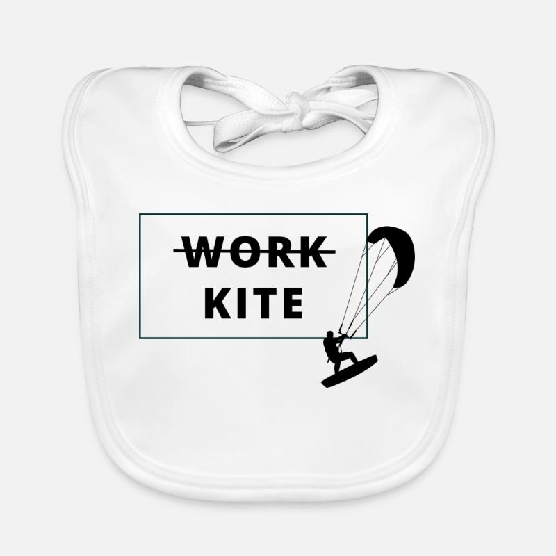 Kitesurfing, no work - kite - Organic Baby Bibs - white