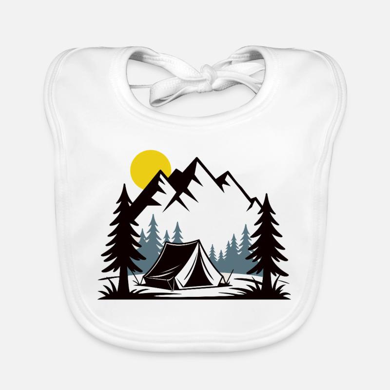 Illustration de tente de feu de camp alpine - Bavoir bio Bébé - blanc