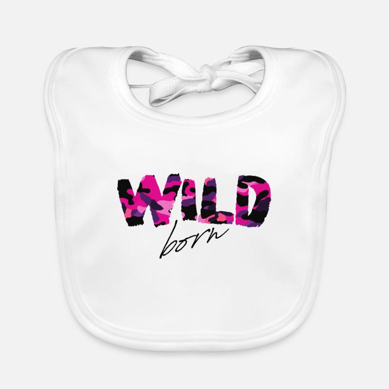 Wild Born Pink Camouflage Bold Letters Organic Baby Bibs