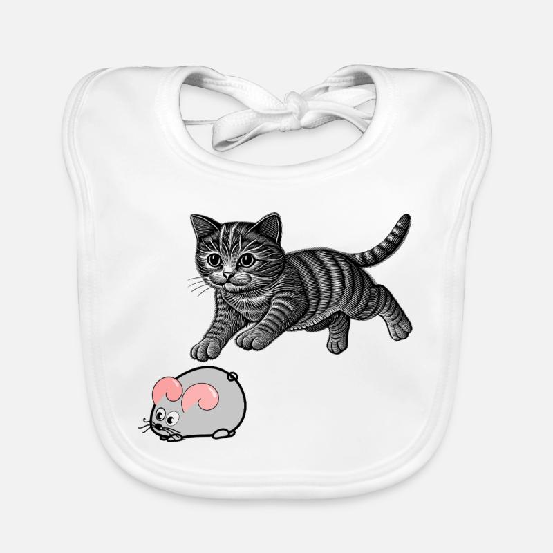 jeu du chat et de la souris - Bavoir bio Bébé - blanc