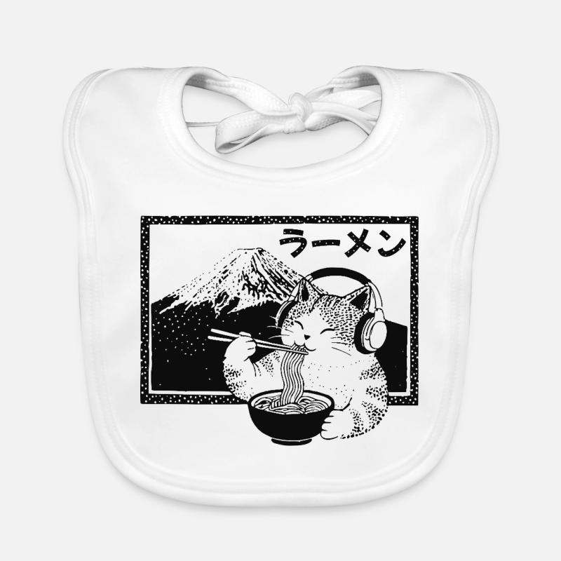 Ramen Chaton Mont Fuji - Bavoir bio Bébé - blanc