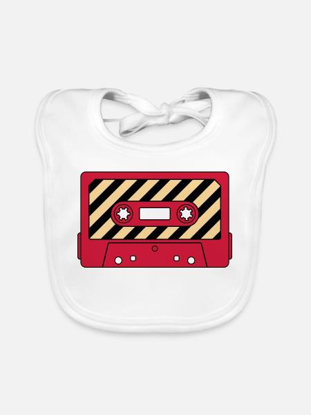 Cassette Mixtape Rétro – Motif culte de la musique - Bavoir bio Bébé - blanc - Devant
