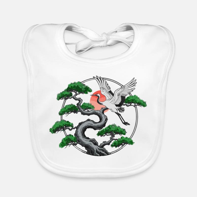Cranes & Twisted Pine Tree Organic Baby Bibs