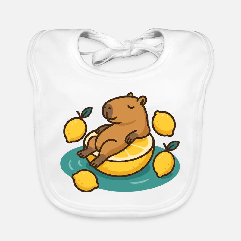 Chillendes Capybara auf Zitrone Cartoon - Baby Bio-Lätzchen - Weiß