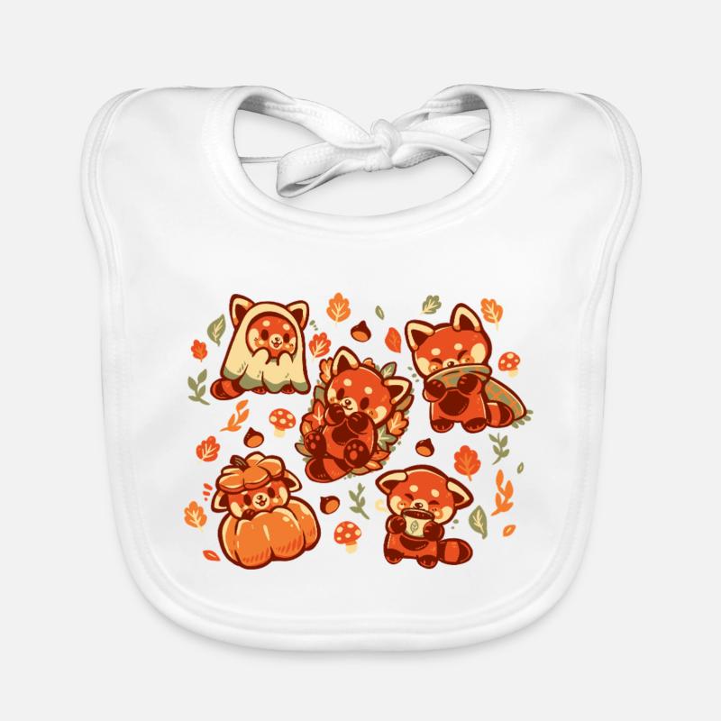 Panda roux Automne - Bavoir bio Bébé - blanc