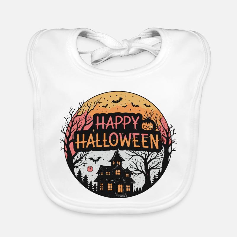 Halloween Haunted Circular Yellow Orange Organic Baby Bibs
