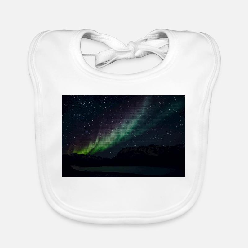 Northern Lights over Silent Mountain Lake with Triangle Pattern Organic Baby Bibs