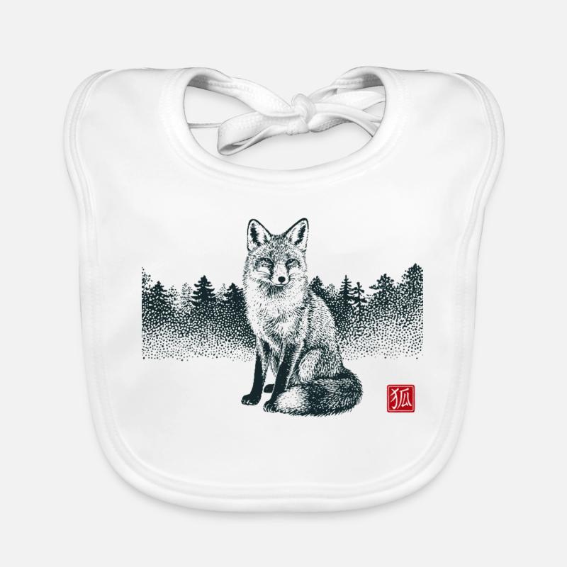 Kitsune Fox with Hanko Stamp Organic Baby Bibs