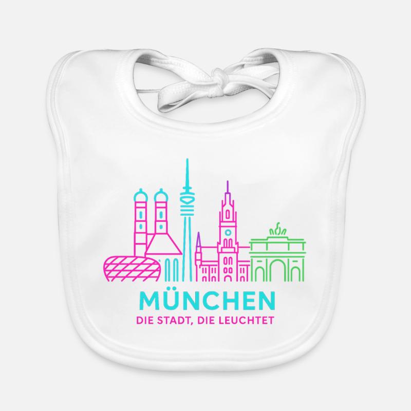 Munich Neon Skyline Organic Baby Bibs