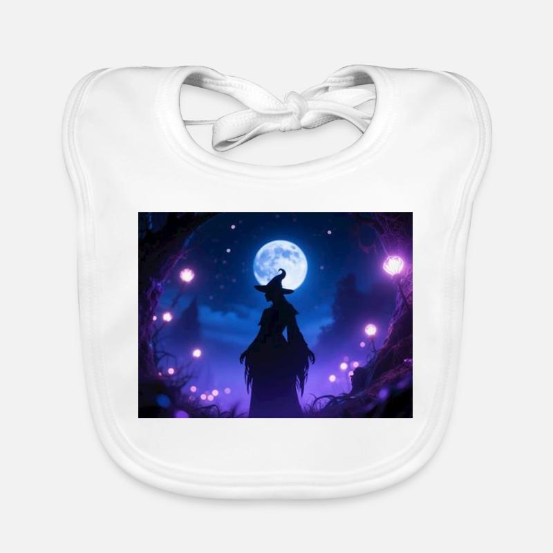 Silhouette de sorcières de nuit au clair de lune - Bavoir bio Bébé - blanc