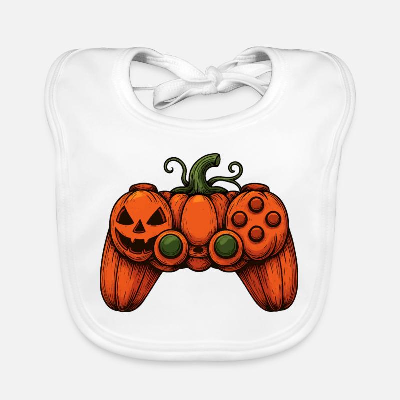 Halloween Controller Kürbis-Duo - Baby Bio-Lätzchen - Weiß