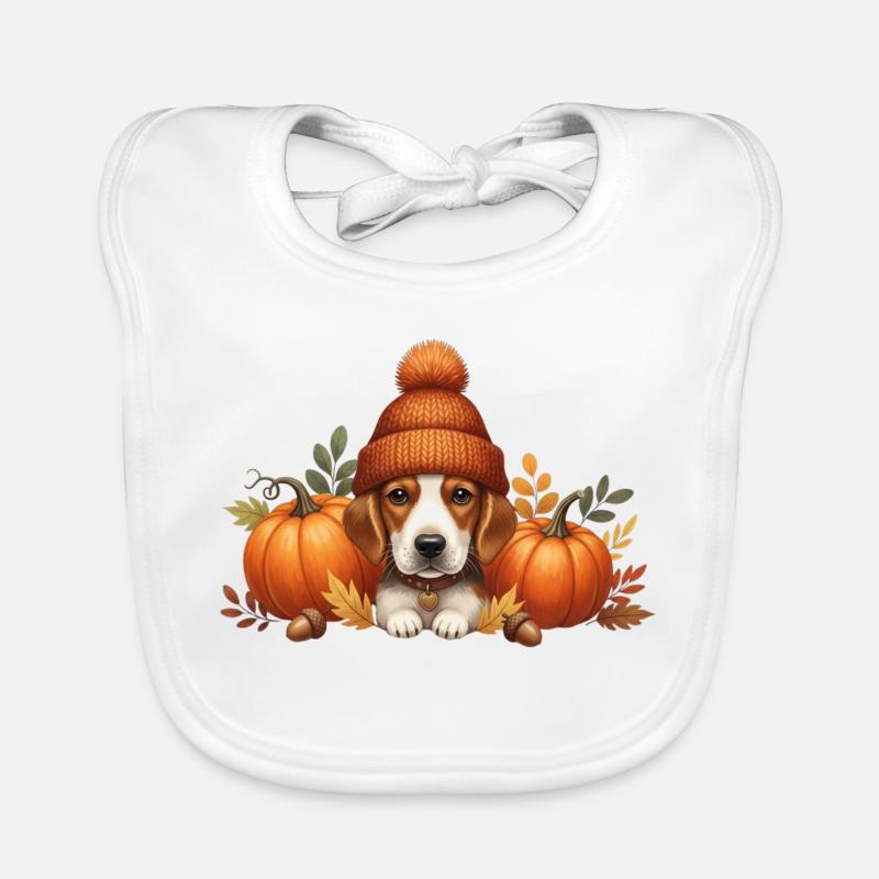 Chien Avec Citrouille Et Feuilles Conception D’automne - Bavoir bio Bébé - blanc