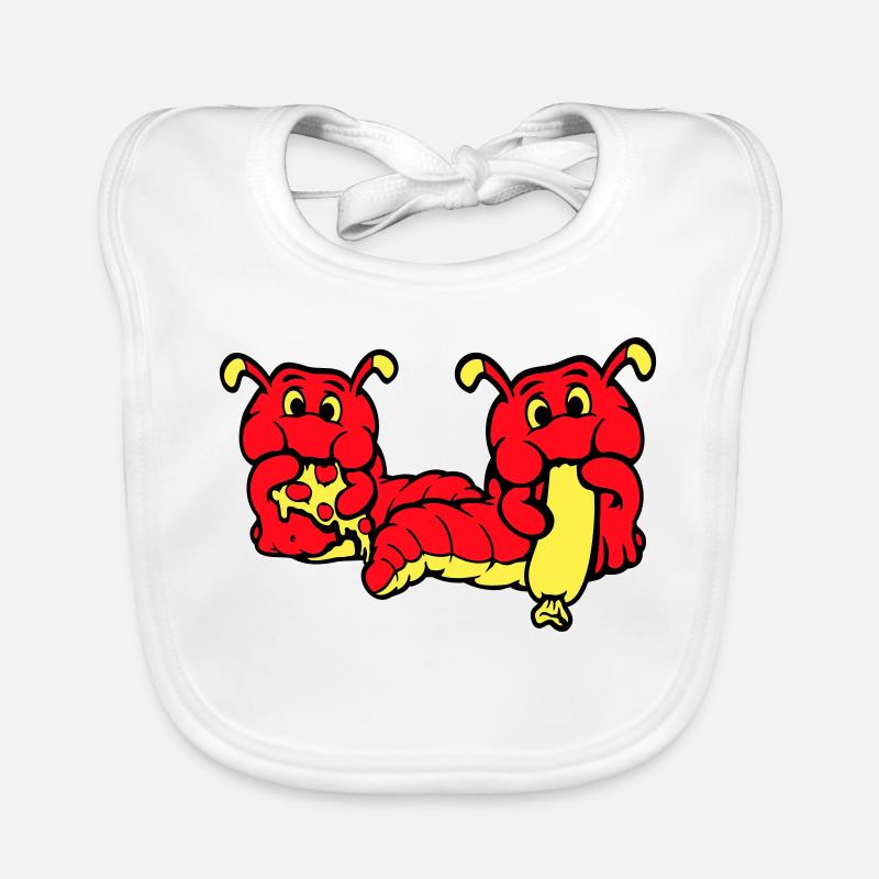 2 Raupen Wurm Glücklich Essend Pizza Wurst Essen Baby Bio-Lätzchen