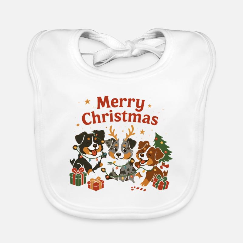 Süßes Australian Shepherd Weihnachtdesign - Baby Bio-Lätzchen - Weiß