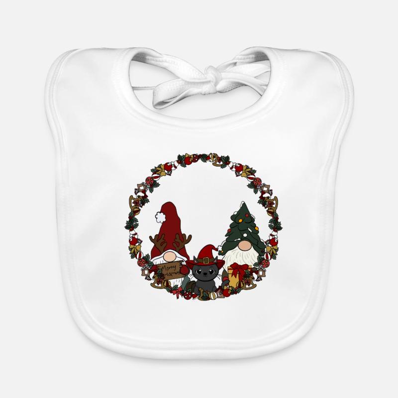 Wichtel mit Katze  im Weihnachtskranz Baby Bio-Lätzchen