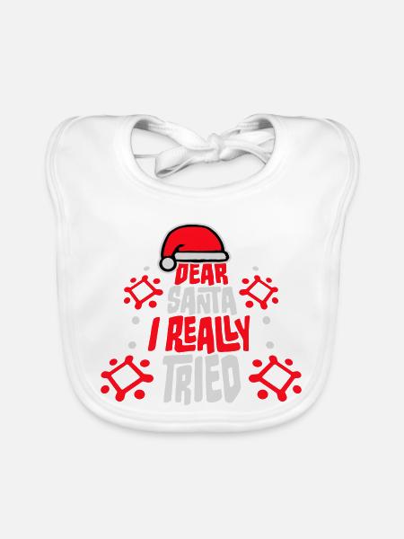 Cher Père Noël, j’ai vraiment essayé l’humour de Noël drôle - Bavoir bio Bébé - blanc - Devant