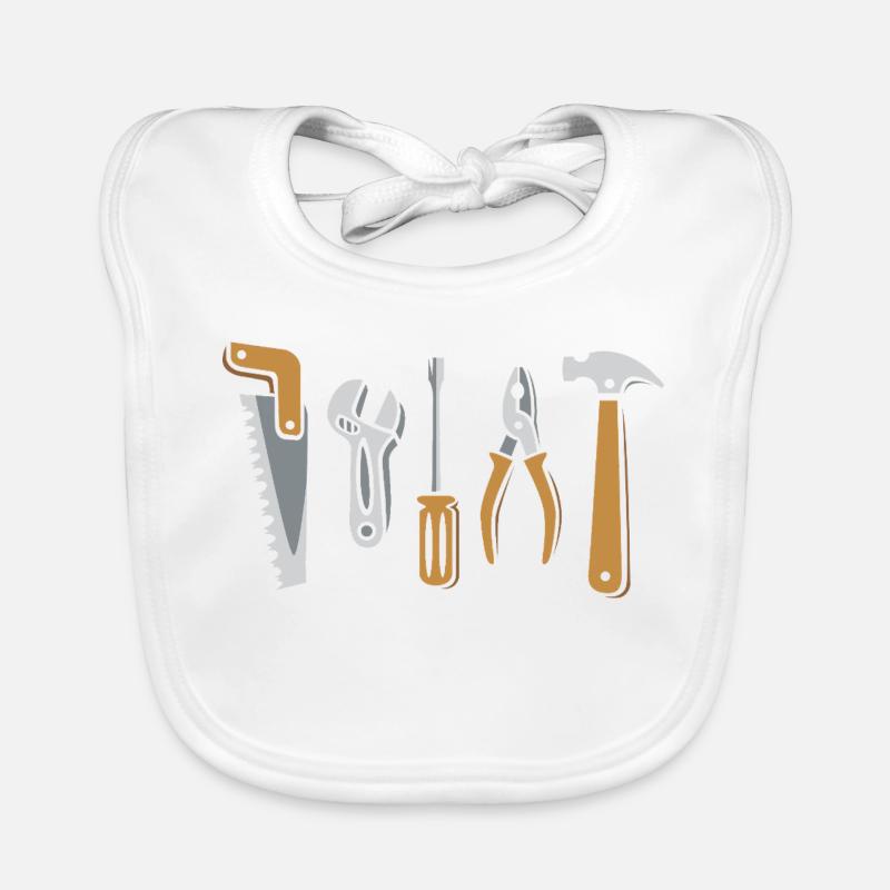 Tool Set Vector – Saw, Hammer, Pliers, Screw Organic Baby Bibs
