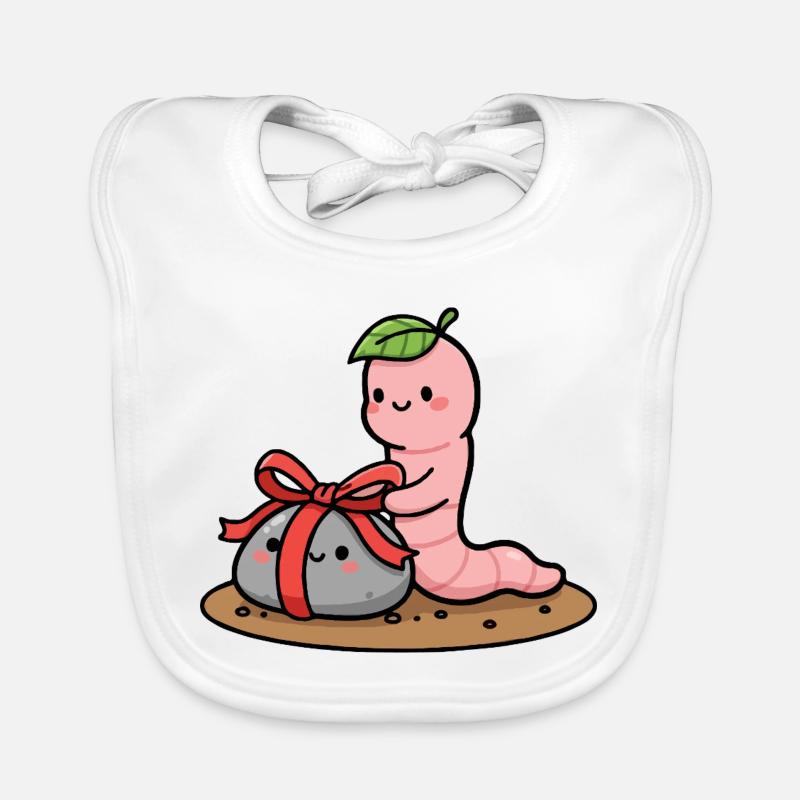 Kleiner Wurm mit Geschenk - Baby Bio-Lätzchen - Weiß