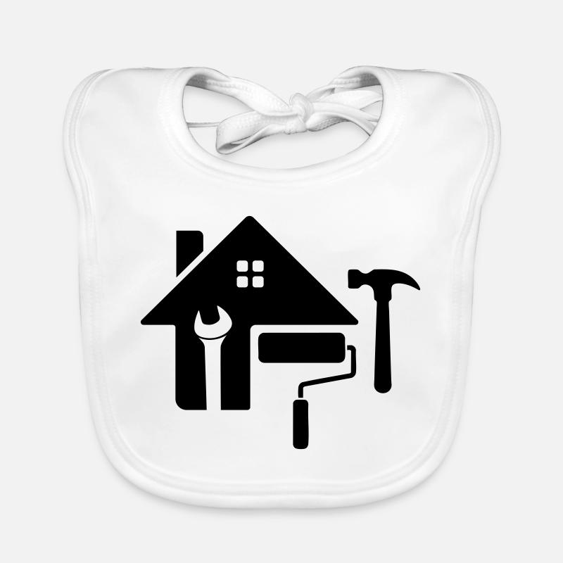 Craftsman Logo – Hammer, Key & Paint Roller Organic Baby Bibs