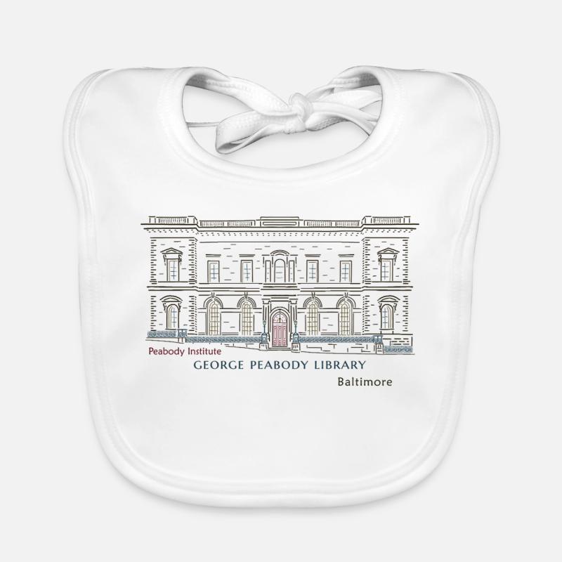 Baltimore, Hand Drawing George Peabody Library Organic Baby Bibs