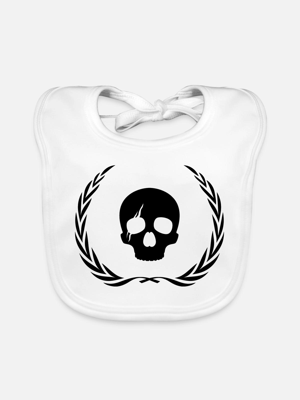 Skeleton Skull Wreath - Organic Baby Bibs - white - Front