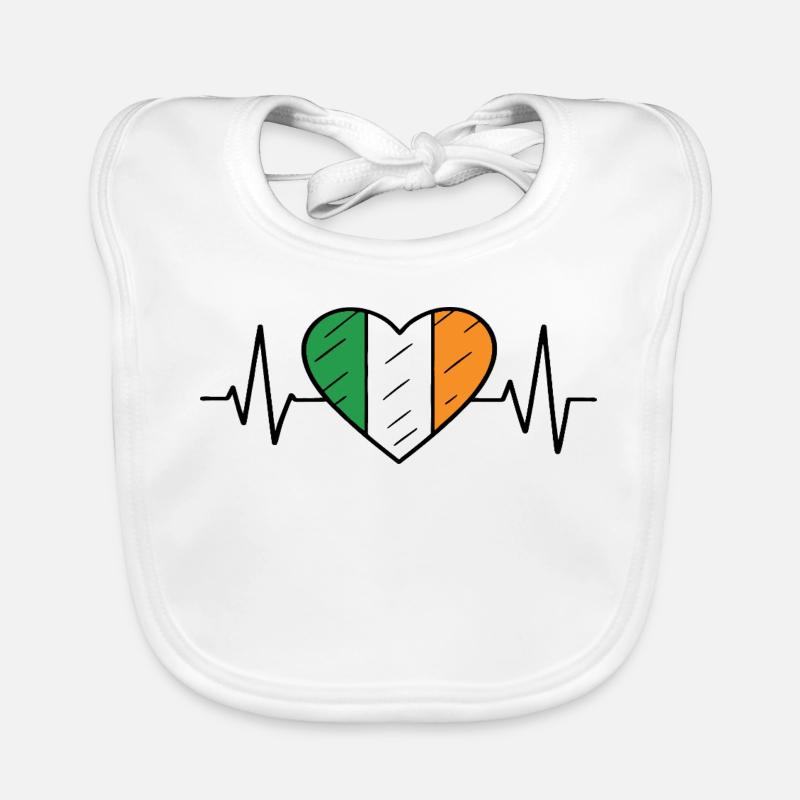 Irland Flagge Heartbeat Line Irish Pride Design - Baby Bio-Lätzchen - Weiß