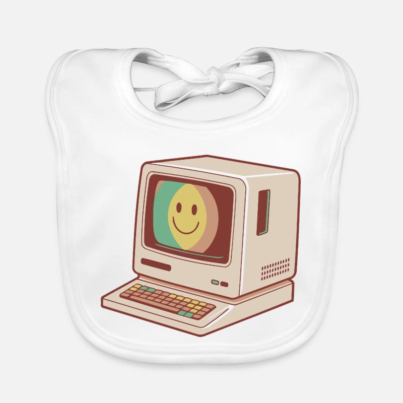 Retro Computer Smile Pastel Green Yellow Red Organic Baby Bibs