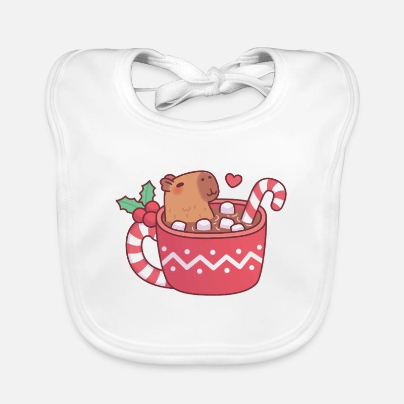 Un capybara mignon qui se détend dans un chocolat chaud avec un marshmall - Bavoir bio Bébé - blanc