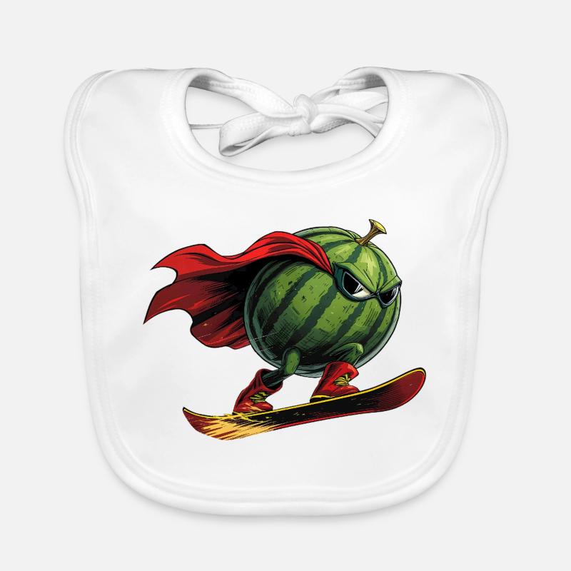 Superhero Watermelon On Snowboard Action Organic Baby Bibs