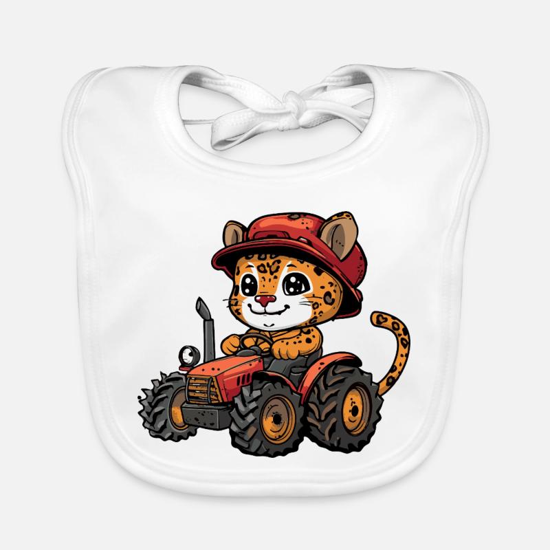 Leopard Tractor Farmer Organic Baby Bibs