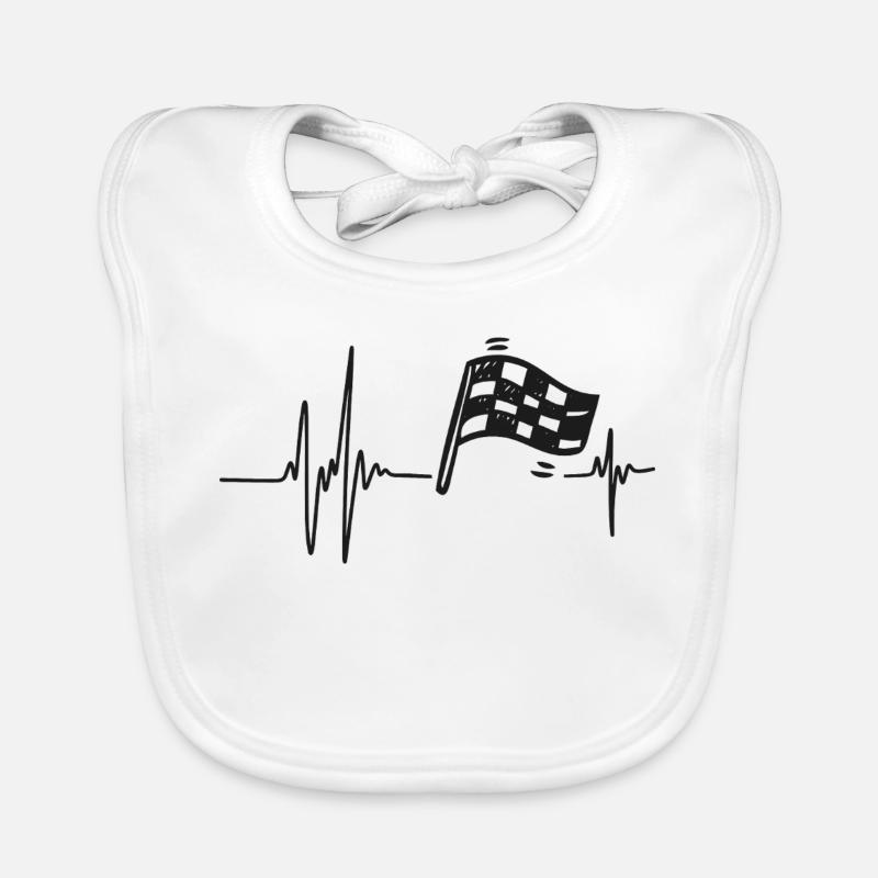 Motor Racing | Heart Bat Checkered Flag Organic Baby Bibs
