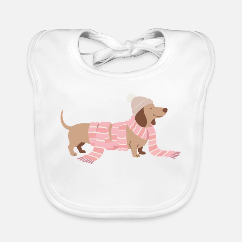 Winter Dachshund Illustration Organic Baby Bibs