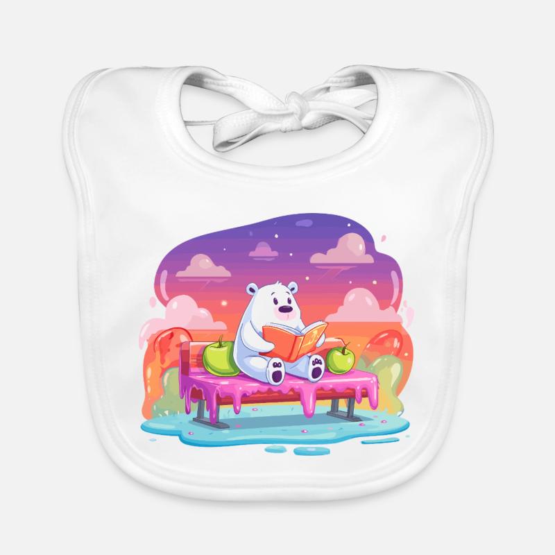 Reading polar bear in a color dream Organic Baby Bibs