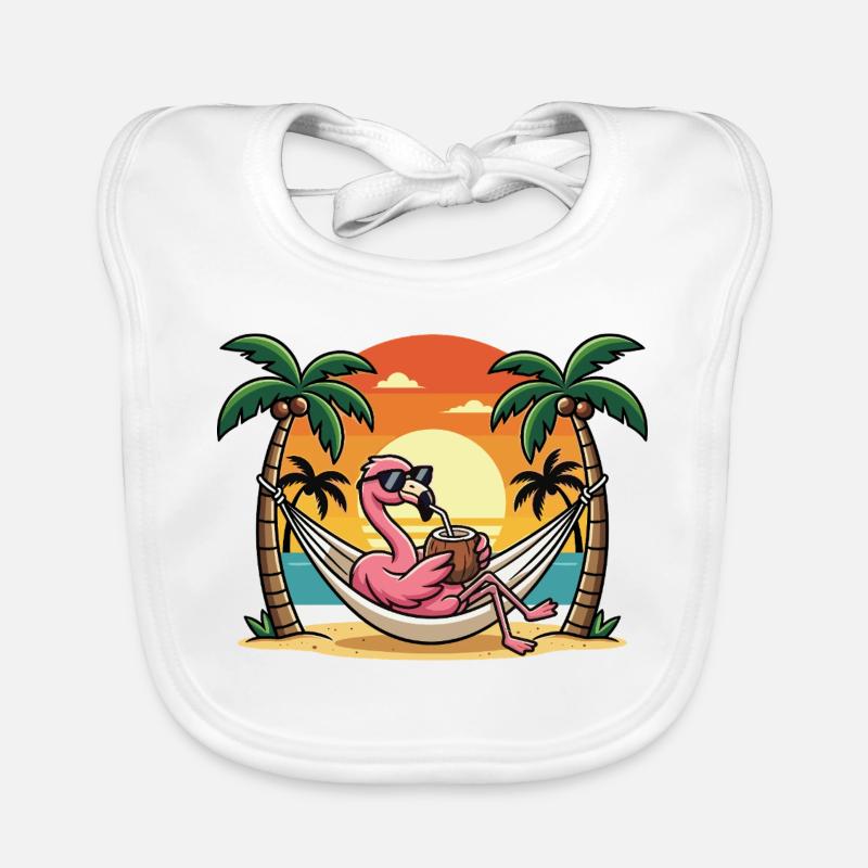 Funny Flamingo on Beach Hammock Summer Vacation Organic Baby Bibs
