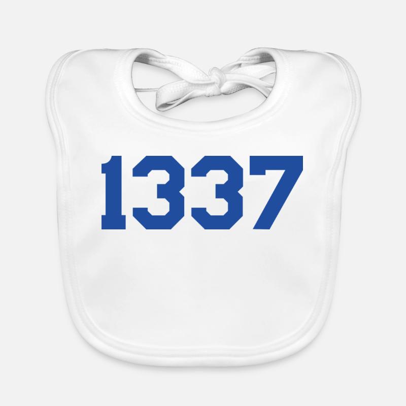 1337 – Blue Text Design Organic Baby Bibs