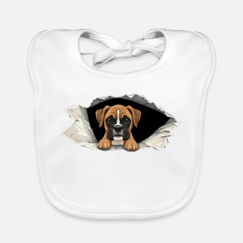 Effet de chiot en papier déchiré de boxer qui regarde Bavoir bio Bébé